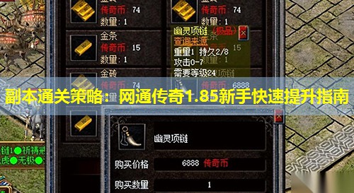 副本通关策略：网通传奇1.85新手快速提升指南